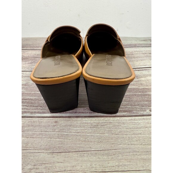 Bisou Bisou Tan Leather Size 7 Closed Toe Mules Curved High Heel Slip-On Shoes - Picture 13 of 16
